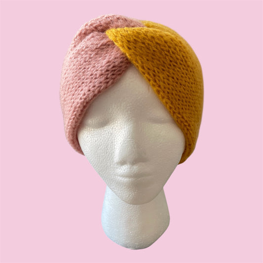 Cache-oreille bicolore Rose Moutarde